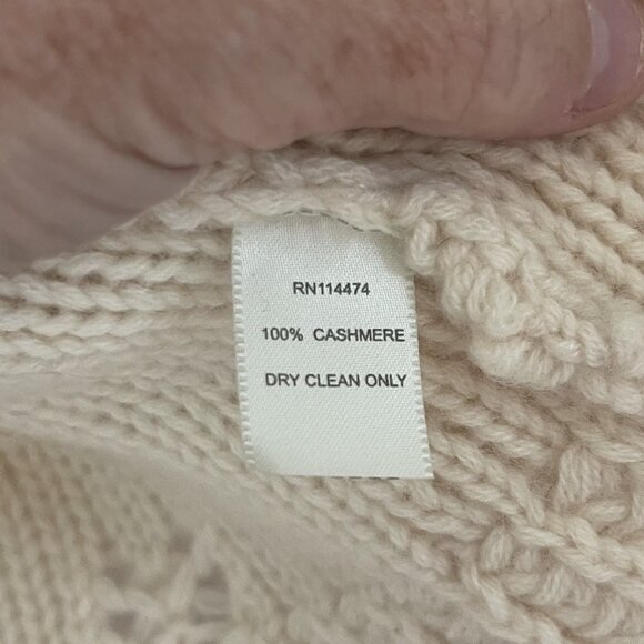 100% Cashmere Cream Colored Open Sweater with tie neck - Picture 3 of 3